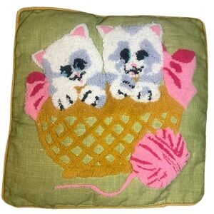 Vintage needle work White kitten pillow